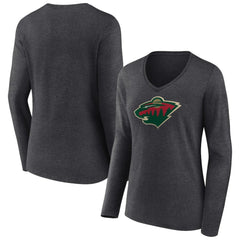 Minnesota Wild Women's Primary Team Logo Long Sleeve V-Neck T-Shirt