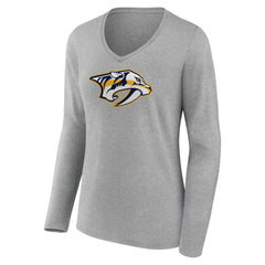 Nashville Predators Women's Primary Logo Team Long Sleeve V-Neck T-Shirt