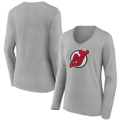 New Jersey Devils Women's Primary Logo Team Long Sleeve V-Neck T-Shirt