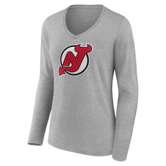 New Jersey Devils Women's Primary Logo Team Long Sleeve V-Neck T-Shirt