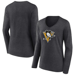 Pittsburgh Penguins Women's Primary Team Logo Long Sleeve V-Neck T-Shirt