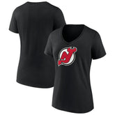 New Jersey Devils Women's Team Primary Logo V-Neck T-Shirt