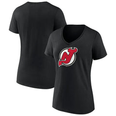 New Jersey Devils Women's Team Primary Logo V-Neck T-Shirt