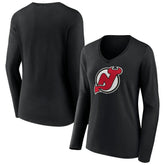 New Jersey Devils Women's Primary Team Logo Long Sleeve V-Neck T-Shirt