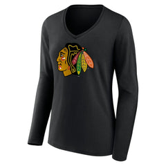 Chicago Blackhawks Women's Primary Team Logo Long Sleeve V-Neck T-Shirt