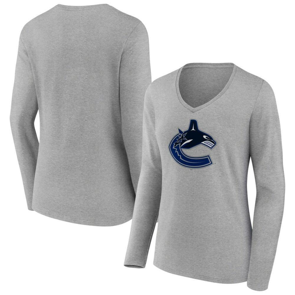 Vancouver Canucks Women's Primary Logo Team Long Sleeve V-Neck T-Shirt