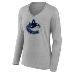 Vancouver Canucks Women's Primary Logo Team Long Sleeve V-Neck T-Shirt