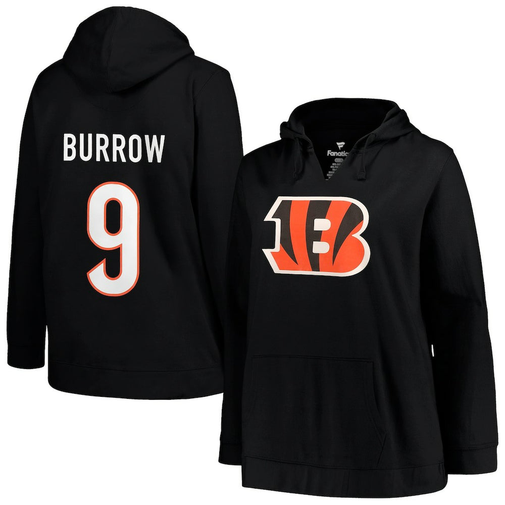 NFL Cincinnati Bengals Joe Burrow Profile Women's Plus Size Player Name & Number Pullover Hoodie