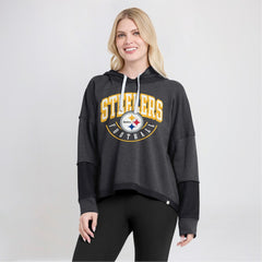 NFL Pittsburgh Steelers Women's Lightewight Modest Crop Lounge Helmet Arch Pullover Hoodie