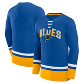St. Louis Blues Fanatics Back Pass Lace-Up Long Sleeve T-Shirt