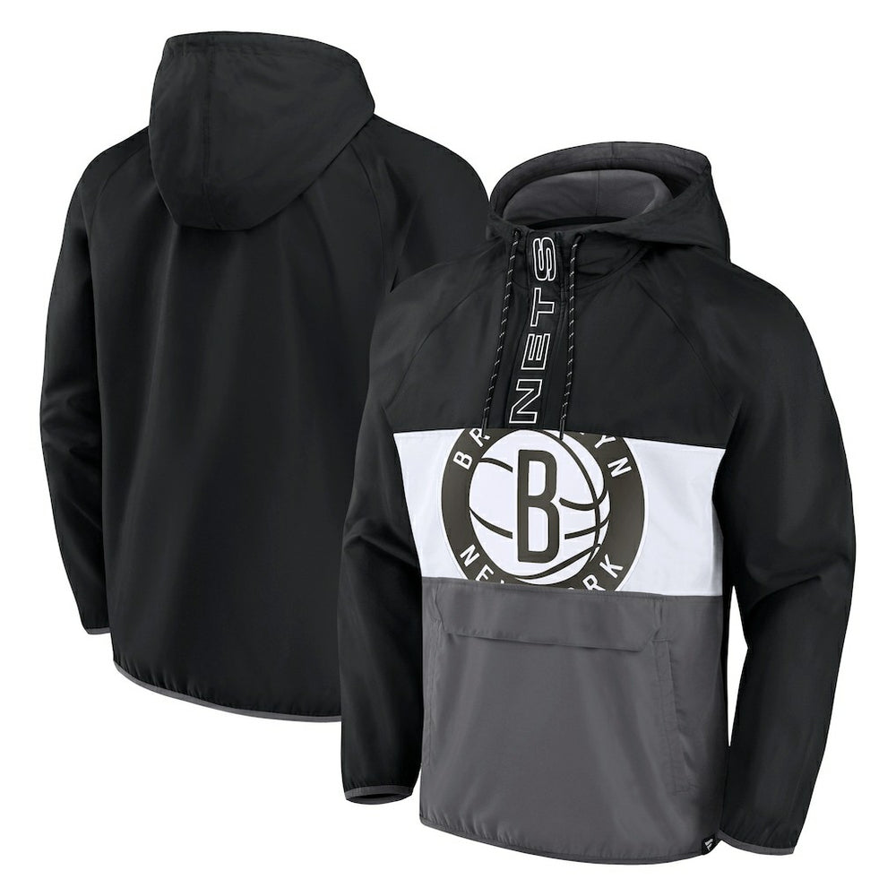 Brooklyn Nets Anorak Flagrant Foul Color-Block Raglan Hoodie Half-Zip Jacket - Black/Gray | Fanatics for sale
