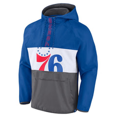 Philadelphia 76ers Anorak Flagrant Foul Color-Block Raglan Hoodie Half-Zip Jacket - Royal/Gray | Fanatics shop