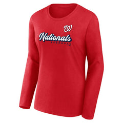 Washington Nationals Women's Run The Bases Long Sleeve T-Shirt & Cuffed Knit Hat with Pom Combo Set - Red