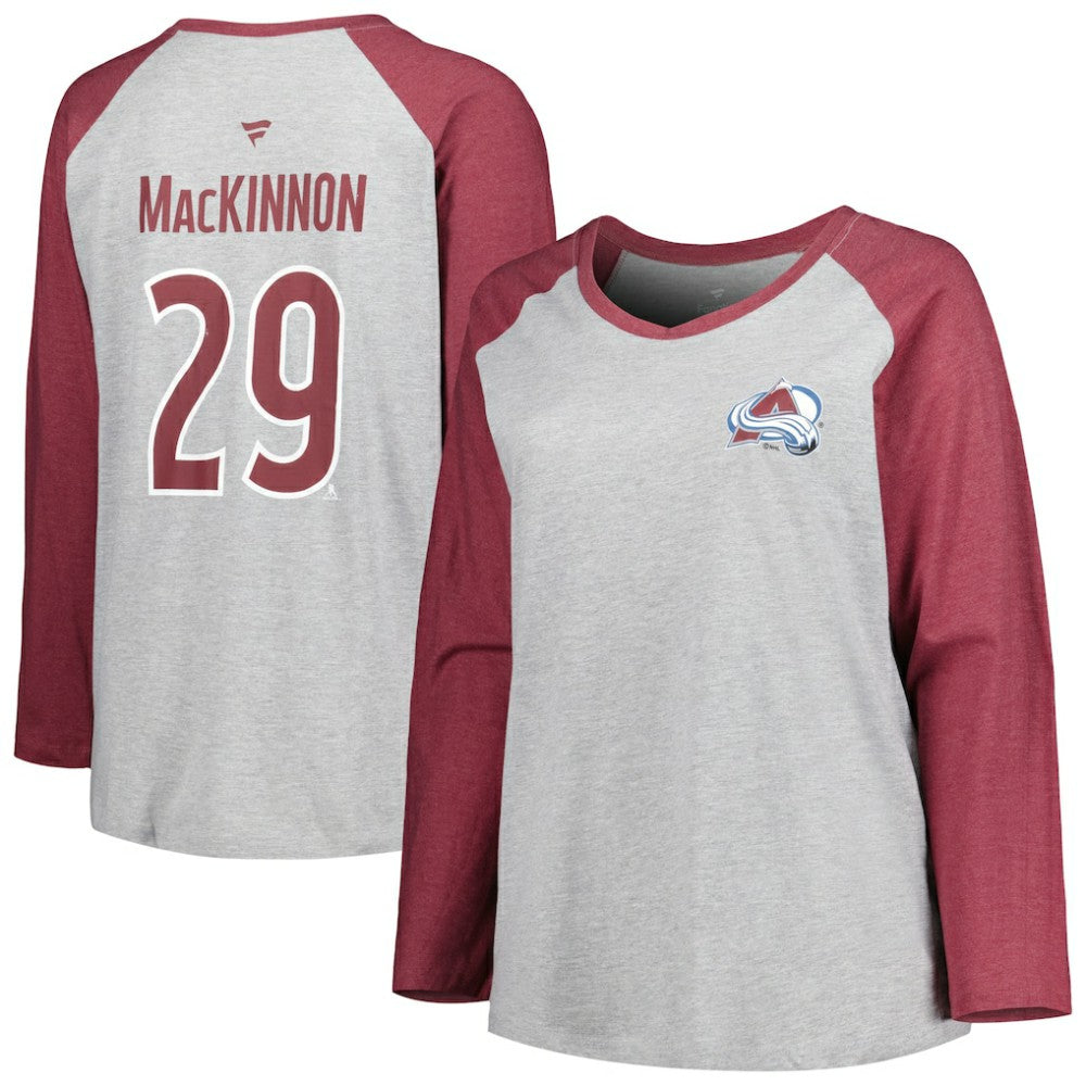 Nathan MacKinnon Colorado Avalanche Fanatics Women's Plus Size Name & Number Raglan Long Sleeve T-Shirt