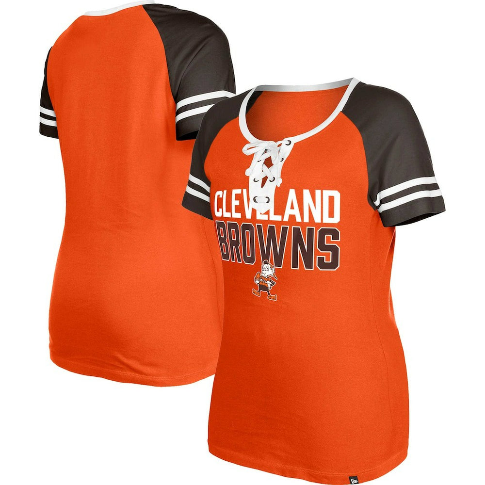 NFL Cleveland Browns Women's Throwback Raglan Lace-Up T-Shirt