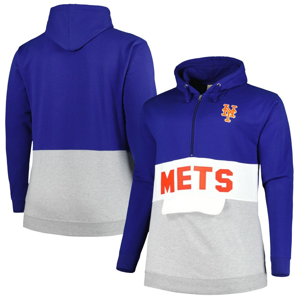 New York Mets Big & Tall Fleece Half-Zip Hoodie - Royal/White