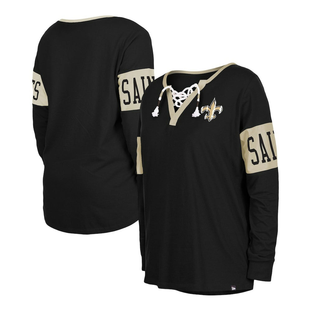 NFL New Orleans Saints Women's Lace-Up Notch Neck Long Sleeve T-Shirt