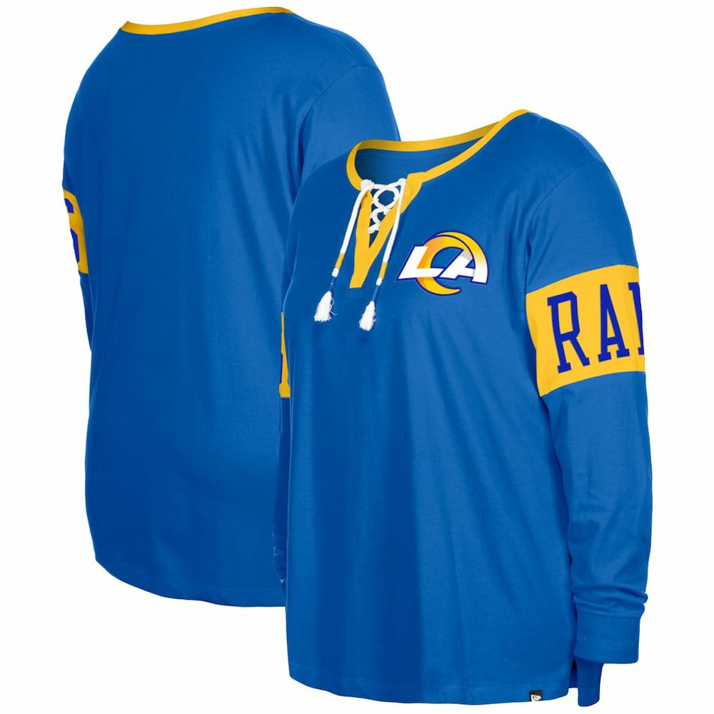 NFL Los Angeles Rams Women's Plus Size Lace-Up Notch Neck Long Sleeve T-Shirt