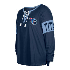 NFL Tennessee Titans Women's Plus Size Lace-Up Notch Neck Long Sleeve T-Shirt