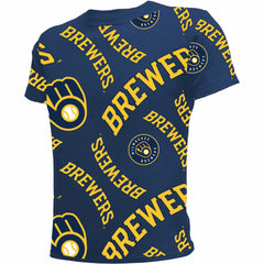 Milwaukee Brewers Stitches Youth Allover Team T-Shirt - Navy