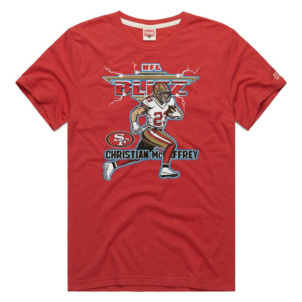 NFL San Francisco 49ers Christian McCaffrey Homage Unisex NFL Blitz Player Tri-Blend T-Shirt