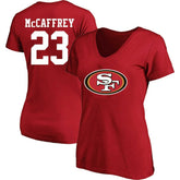NFL San Francisco 49ers Christian McCaffrey Women's Plus Size Fair Catch Name & Number Scoop Neck T-Shirt