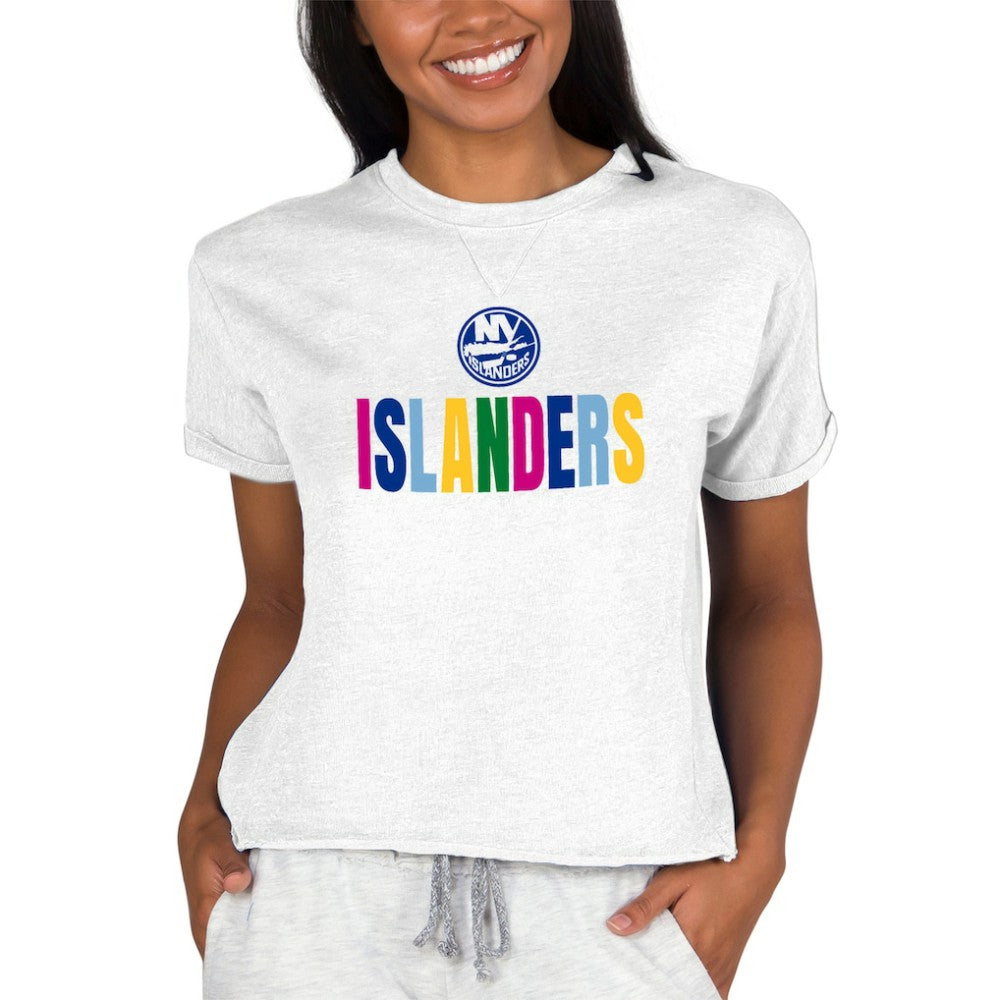 New York Islanders Concepts Sport Women's Tri-Blend Mainstream Terry Short Sleeve Sweatshirt Top