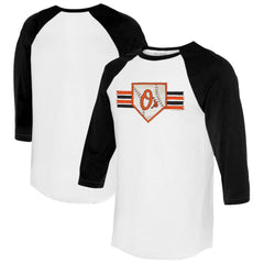 Baltimore Orioles Tiny Turnip Women's Base Stripe 3/4-Sleeve Raglan T-Shirt - White/Black