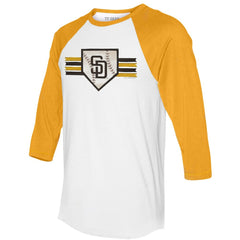 San Diego Padres Tiny Turnip Women's Base Stripe 3/4-Sleeve Raglan T-Shirt - White/Gold