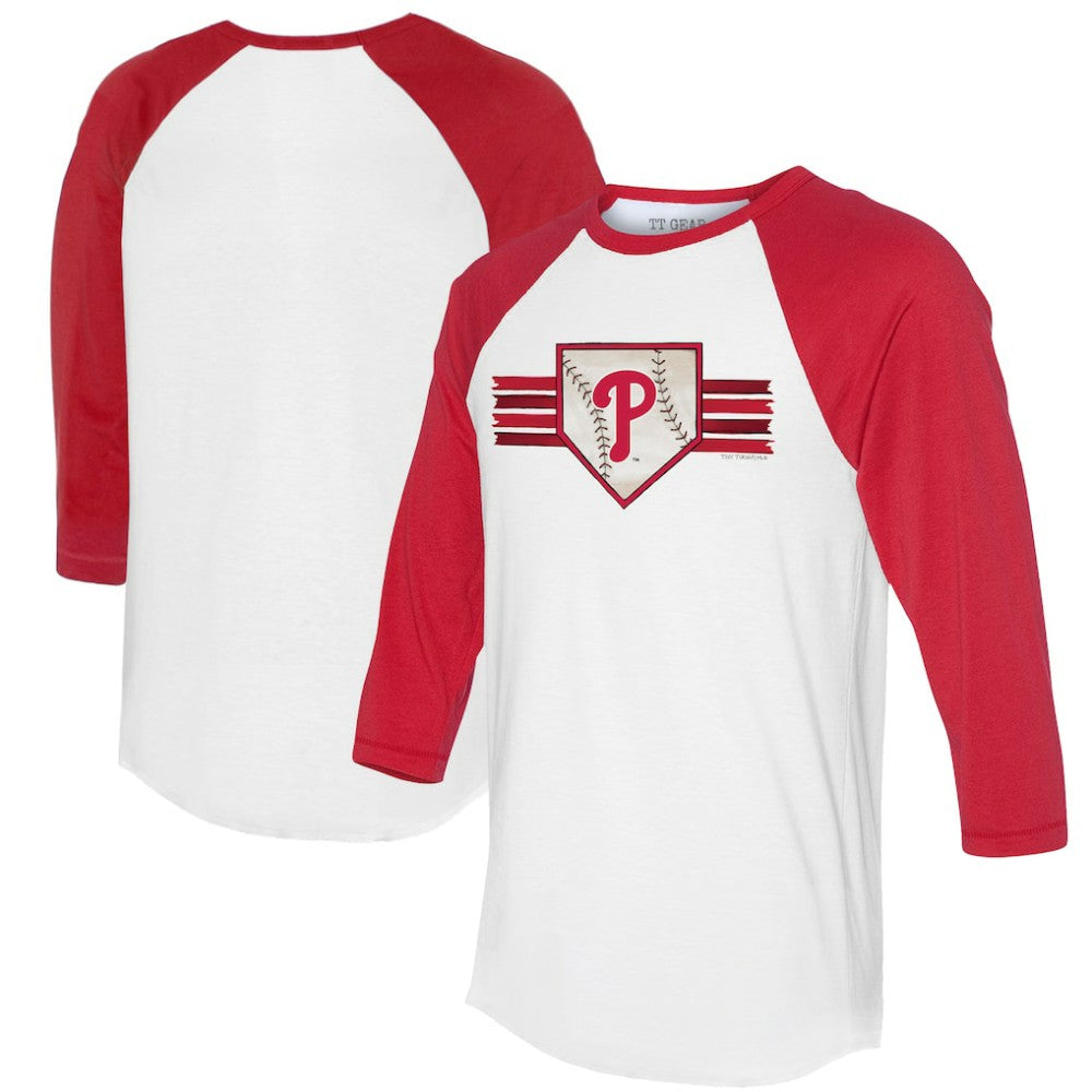 Philadelphia Phillies Tiny Turnip Women's Base Stripe 3/4-Sleeve Raglan T-Shirt - White/Red