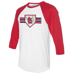St. Louis Cardinals Tiny Turnip Women's Base Stripe 3/4-Sleeve Raglan T-Shirt - White/Red