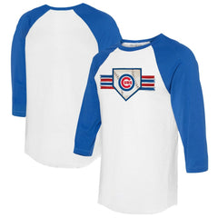 Chicago Cubs Tiny Turnip Women's Base Stripe 3/4-Sleeve Raglan T-Shirt - White/Royal
