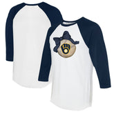 Milwaukee Brewers Tiny Turnip Women's Baseball Bow 3/4-Sleeve Raglan T-Shirt - White/Navy