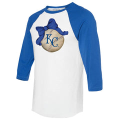 Kansas City Royals Tiny Turnip Women's Baseball Bow 3/4-Sleeve Raglan T-Shirt - White/Royal