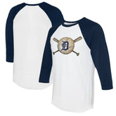 Detroit Tigers Tiny Turnip Women's Baseball Cross Bats 3/4-Sleeve Raglan T-Shirt - White/Navy