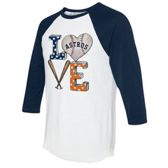 Houston Astros Tiny Turnip Women's Baseball Love Raglan 3/4-Sleeve T-Shirt - White/Navy