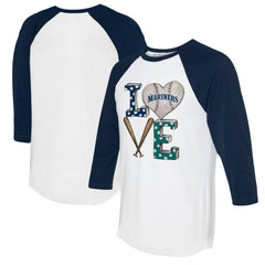 Seattle Mariners Tiny Turnip Women's Baseball Love Raglan 3/4-Sleeve T-Shirt - White/Navy