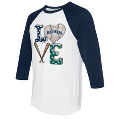 Seattle Mariners Tiny Turnip Women's Baseball Love Raglan 3/4-Sleeve T-Shirt - White/Navy