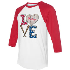 Philadelphia Phillies Tiny Turnip Women's Baseball Love Raglan 3/4-Sleeve T-Shirt - White/Red
