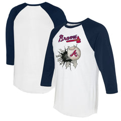 Atlanta Braves Tiny Turnip Women's Baseball Tear 3/4-Sleeve Raglan T-Shirt - White/Navy