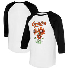 Baltimore Orioles Tiny Turnip Women's Blooming Baseballs 3/4-Sleeve Raglan T-Shirt - White/Black