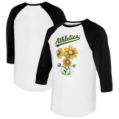 Athletics Tiny Turnip Women's Blooming Baseballs 3/4-Sleeve Raglan T-Shirt - White/Black