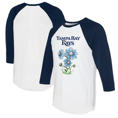 Tampa Bay Rays Tiny Turnip Women's Blooming Baseballs 3/4-Sleeve Raglan T-Shirt - White/Navy