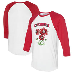 Cincinnati Reds Tiny Turnip Women's Blooming Baseballs 3/4-Sleeve Raglan T-Shirt - White/Red