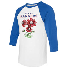 Texas Rangers Tiny Turnip Women's Blooming Baseballs 3/4-Sleeve Raglan T-Shirt - White/Royal