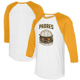 San Diego Padres Tiny Turnip Women's Burger 3/4-Sleeve Raglan T-Shirt - White/Gold