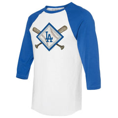 Los Angeles Dodgers Tiny Turnip Women's Diamond Cross Bats 3/4-Sleeve Raglan T-Shirt - White/Royal