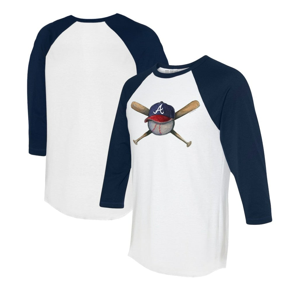Atlanta Braves Tiny Turnip Women's Hat Crossbats 3/4-Sleeve Raglan T-Shirt - White/Navy