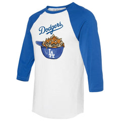 Los Angeles Dodgers Tiny Turnip Women's Nacho Helmet 3/4-Sleeve Raglan T-Shirt - White/Royal