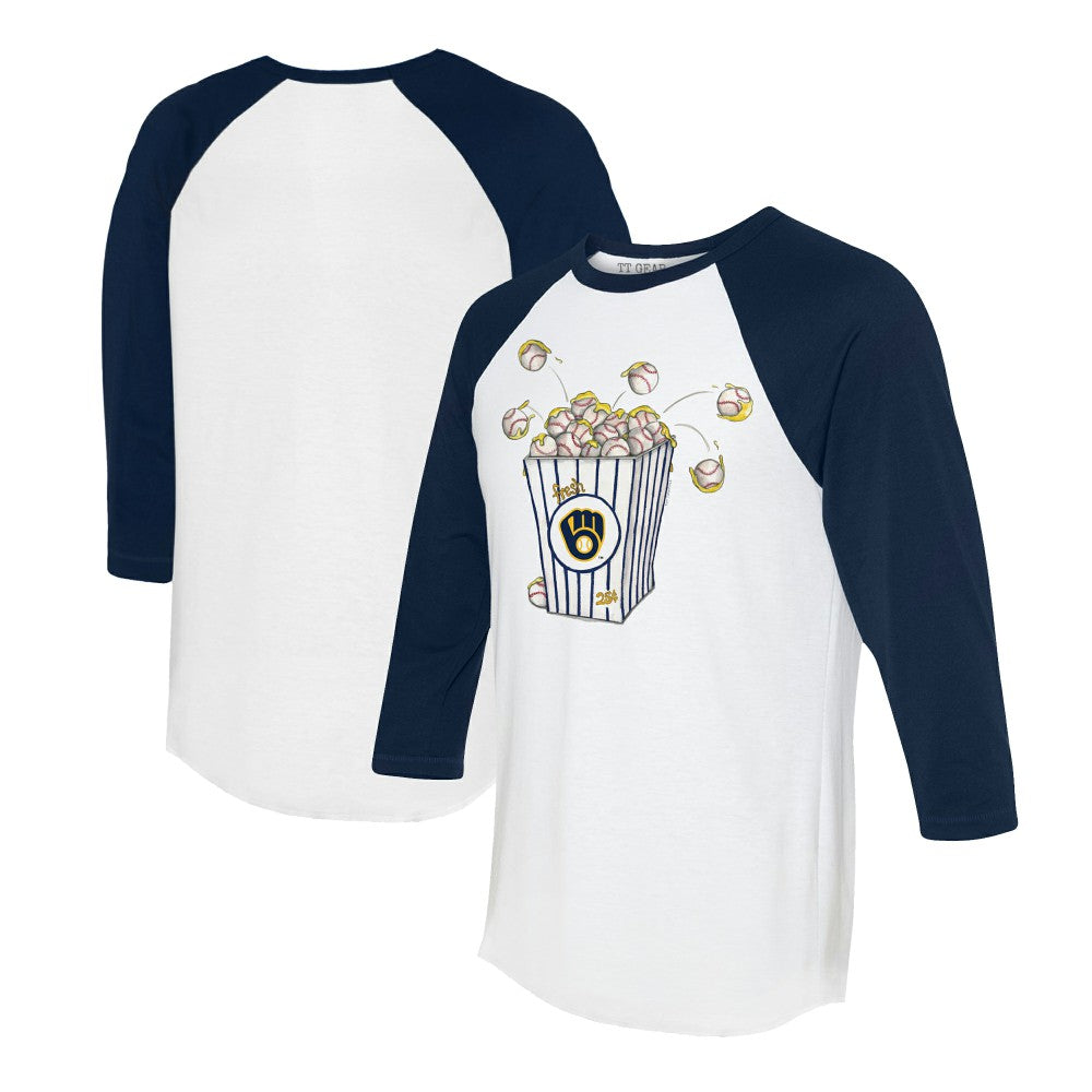 Milwaukee Brewers Tiny Turnip Women's Popcorn 3/4-Sleeve Raglan T-Shirt - White/Navy